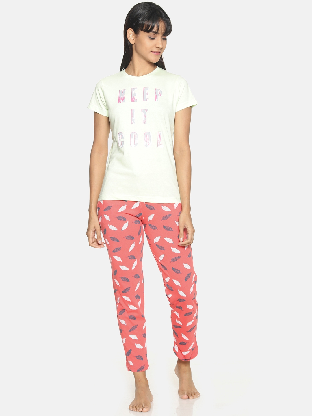 Kryptic | Kryptic Womens 100% cotton printed nightsuit with all over printed bottom and printed Tshirt 0