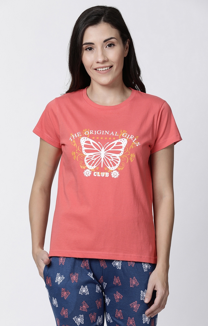 Kryptic | Women's Orange Cotton Printed T-Shirts 0