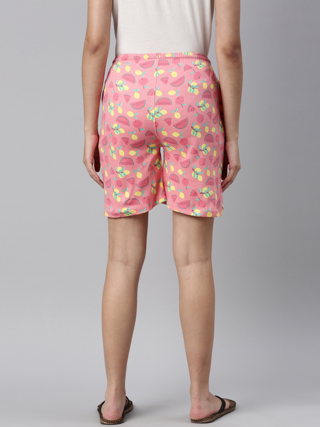 Kryptic | Kryptic Womens Coral Pink Cotton printed lounge shorts 1