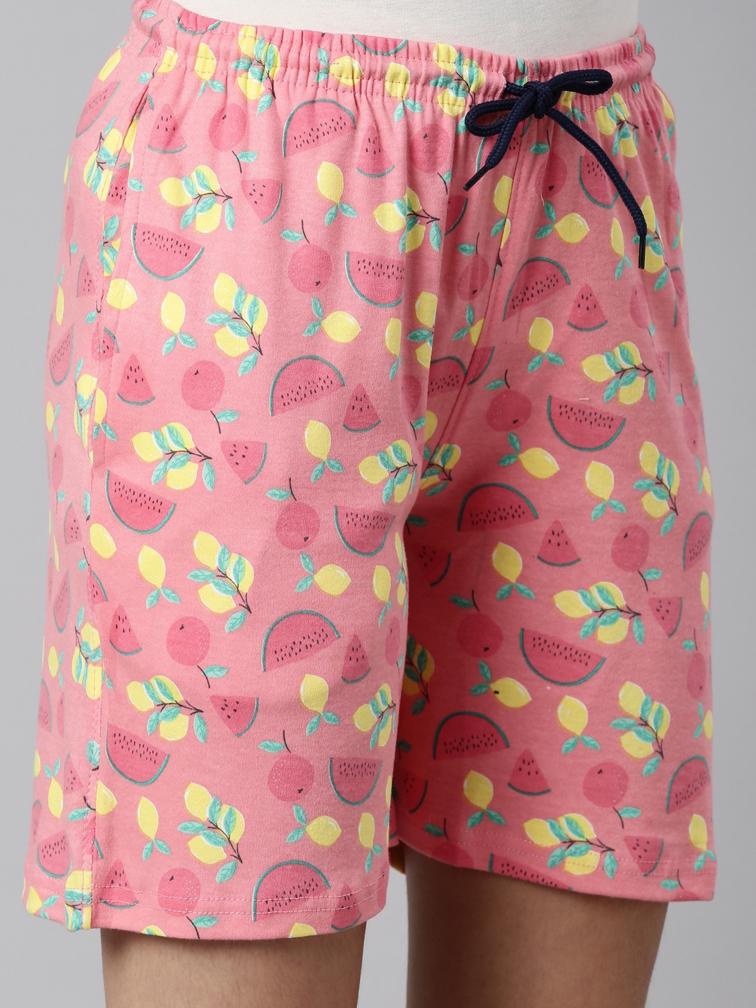 Kryptic | Kryptic Womens Coral Pink Cotton printed lounge shorts 7