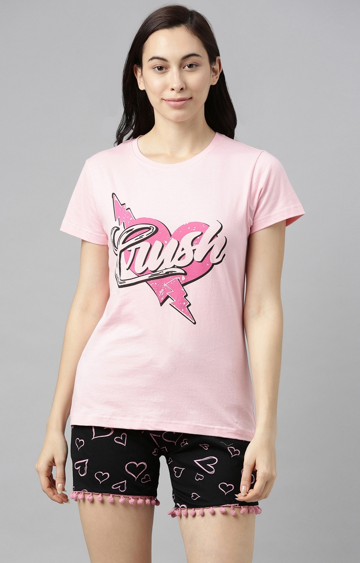 Kryptic | Pink & Black Cotton T-Shirt and Shorts Set 0