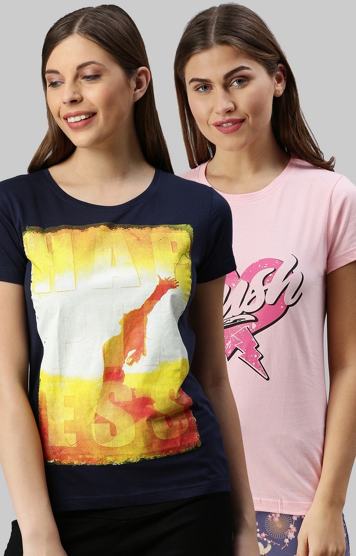 Kryptic | Women's Pink Cotton Printed T-Shirts 0