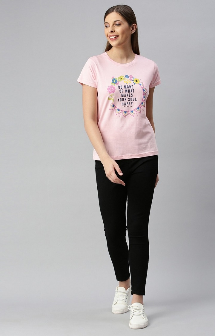 Kryptic | Women's Pink Cotton Printed T-Shirts 1