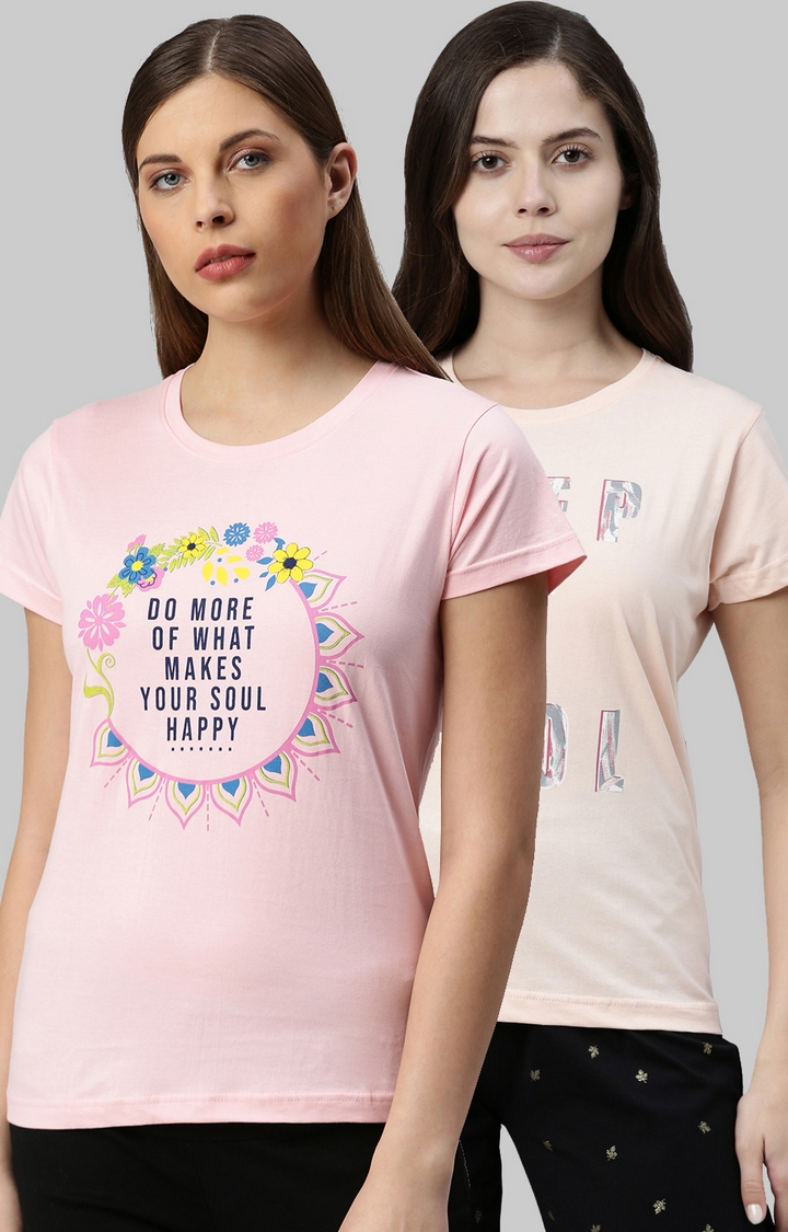 Kryptic | Women's Pink Cotton Printed T-Shirts 0