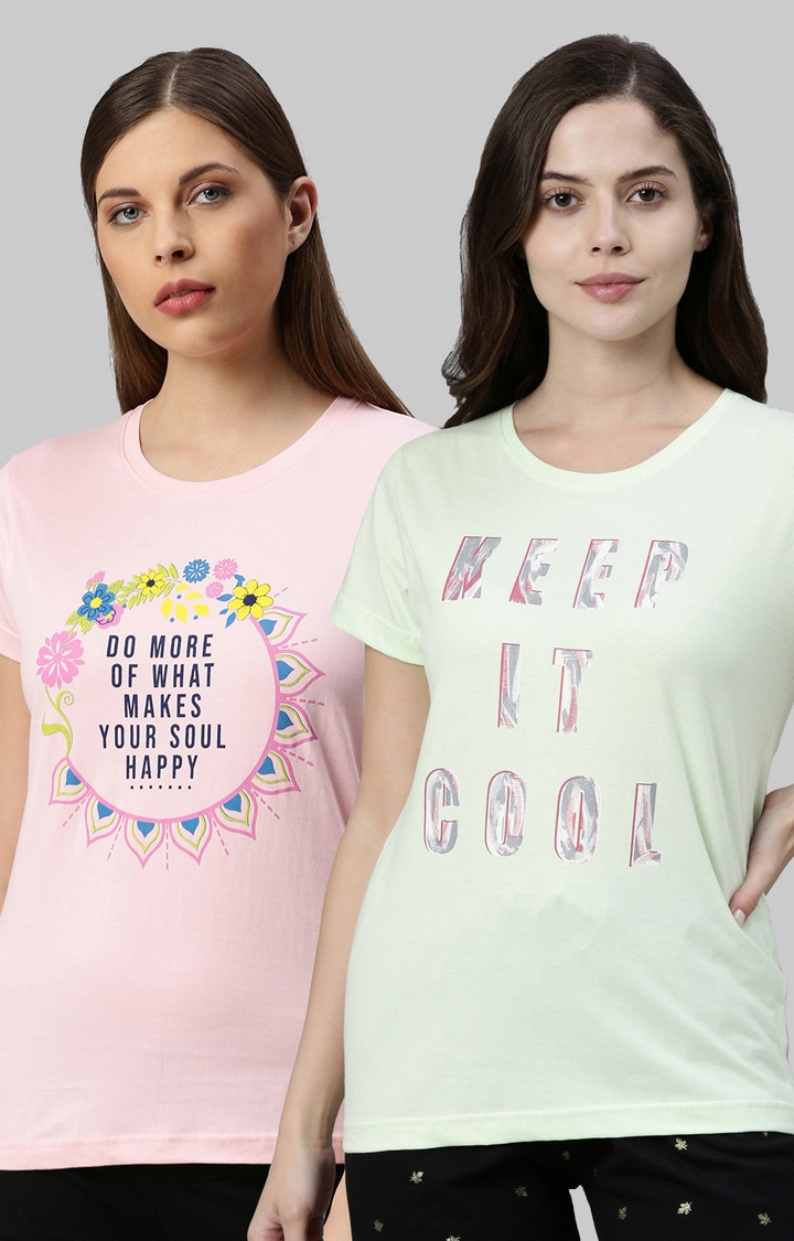 Kryptic | Pink & White Printed Activewear T-Shirts 0