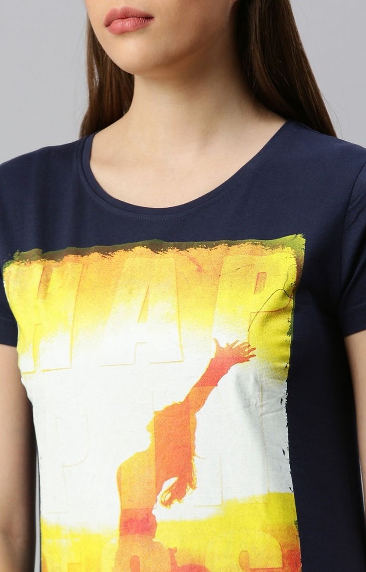 Kryptic | Women's Blue Cotton Printed T-Shirts 6