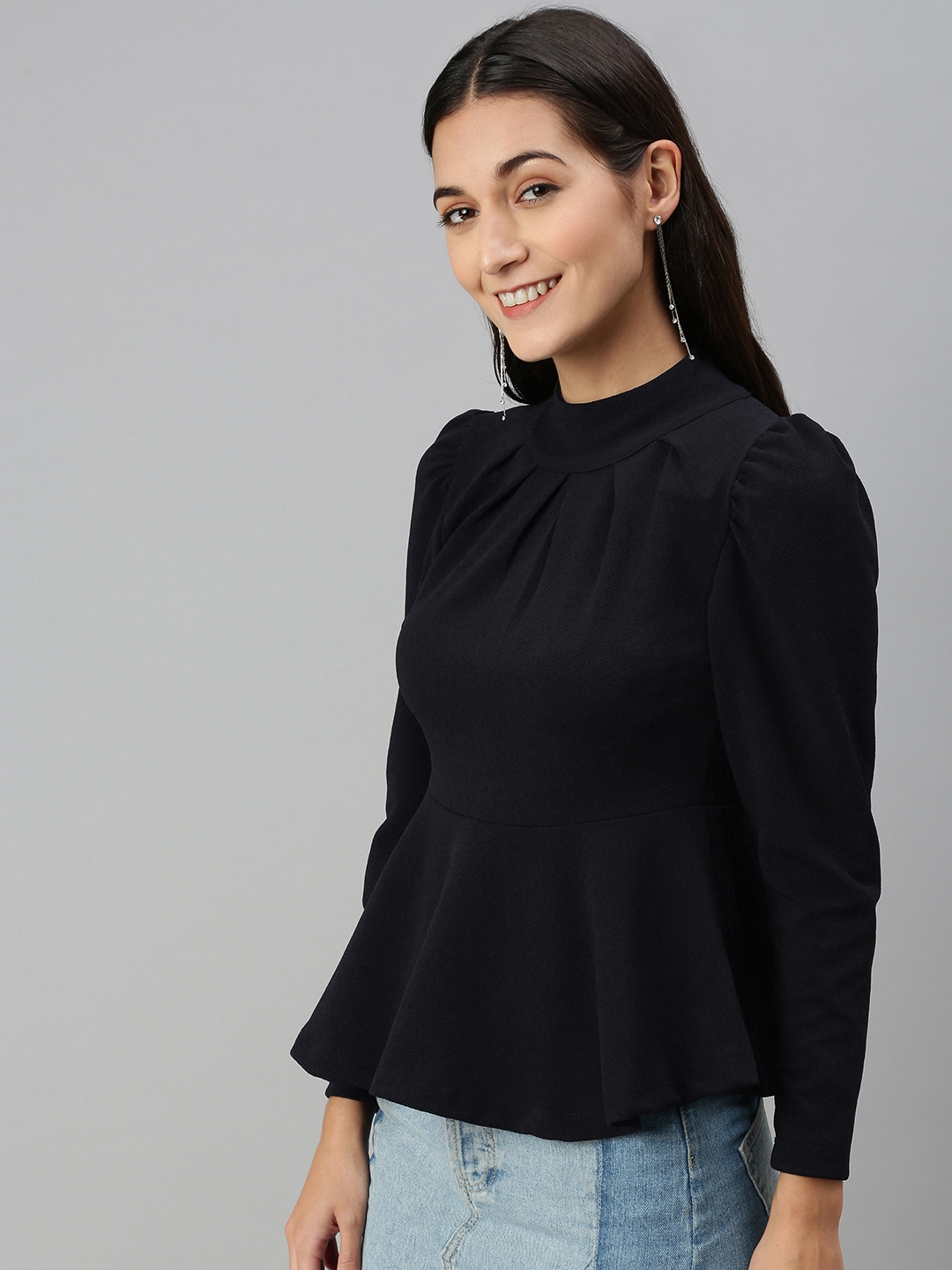 Kryptic | Women's Blue Polyester Solid Peplum Top 3
