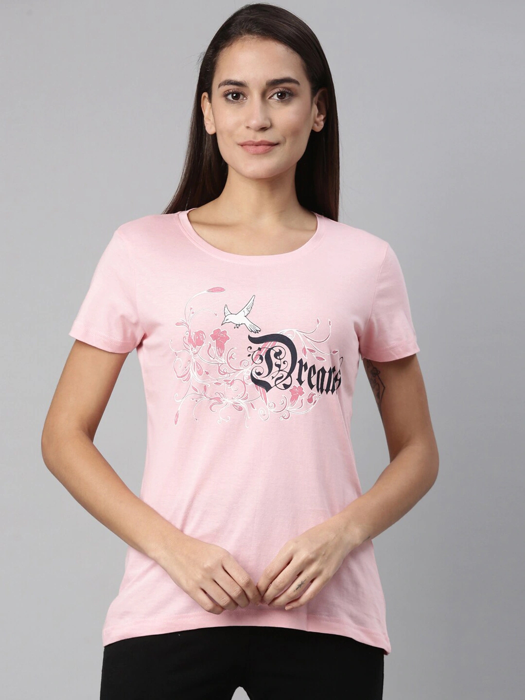 Kryptic | Women's Pink Cotton Printed T-Shirts 4