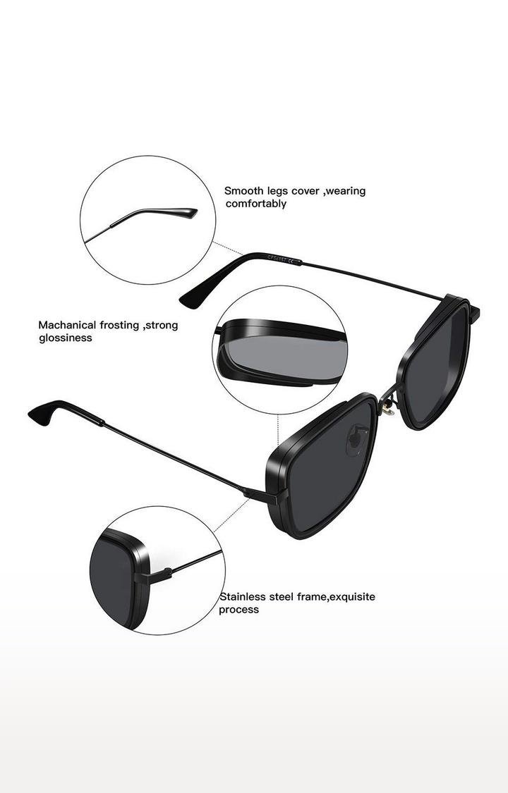 CREATURE | CREATURE Black Metal Body Lightweight Square Sunglasses For Men with UV Protection (Lens-Black|Frame-Black) 2