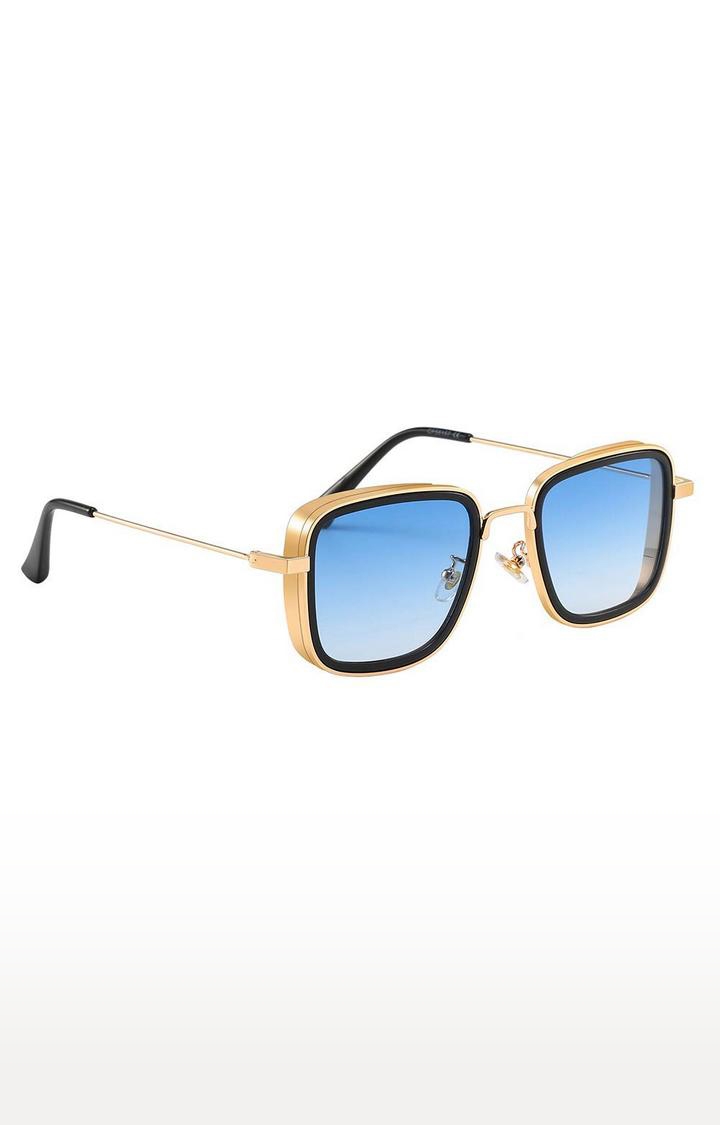CREATURE | CREATURE Blue Lightweight Square Sunglasses For Men (Lens-Blue|Frame-Golden) 0
