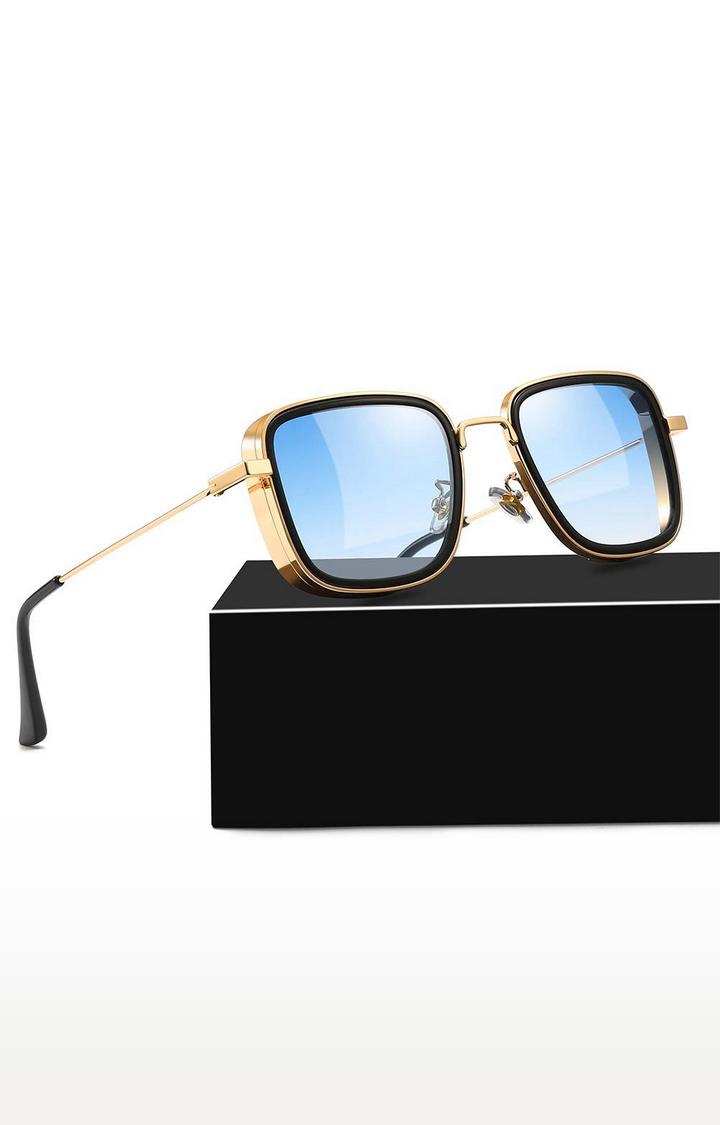CREATURE | CREATURE Blue Lightweight Square Sunglasses For Men (Lens-Blue|Frame-Golden) 1