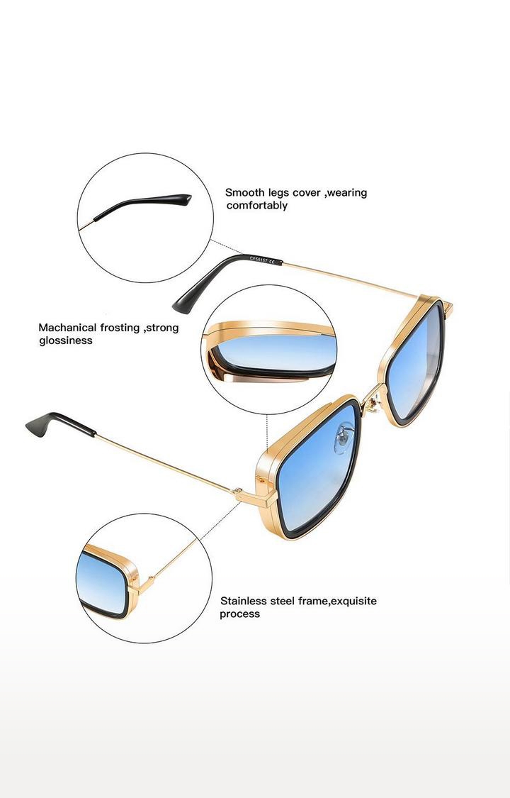 CREATURE | CREATURE Blue Lightweight Square Sunglasses For Men (Lens-Blue|Frame-Golden) 3