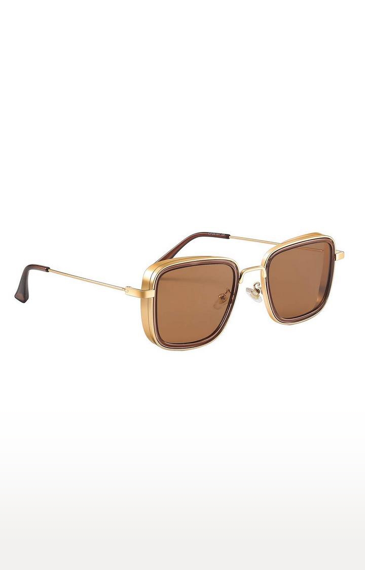 CREATURE | CREATURE Gold Metal Body Lightweight Square Sunglasses For Men (Lens-Brown|Frame-Golden) 0