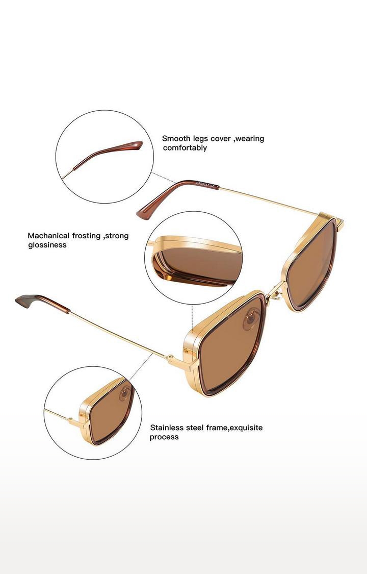 CREATURE | CREATURE Gold Metal Body Lightweight Square Sunglasses For Men (Lens-Brown|Frame-Golden) 3