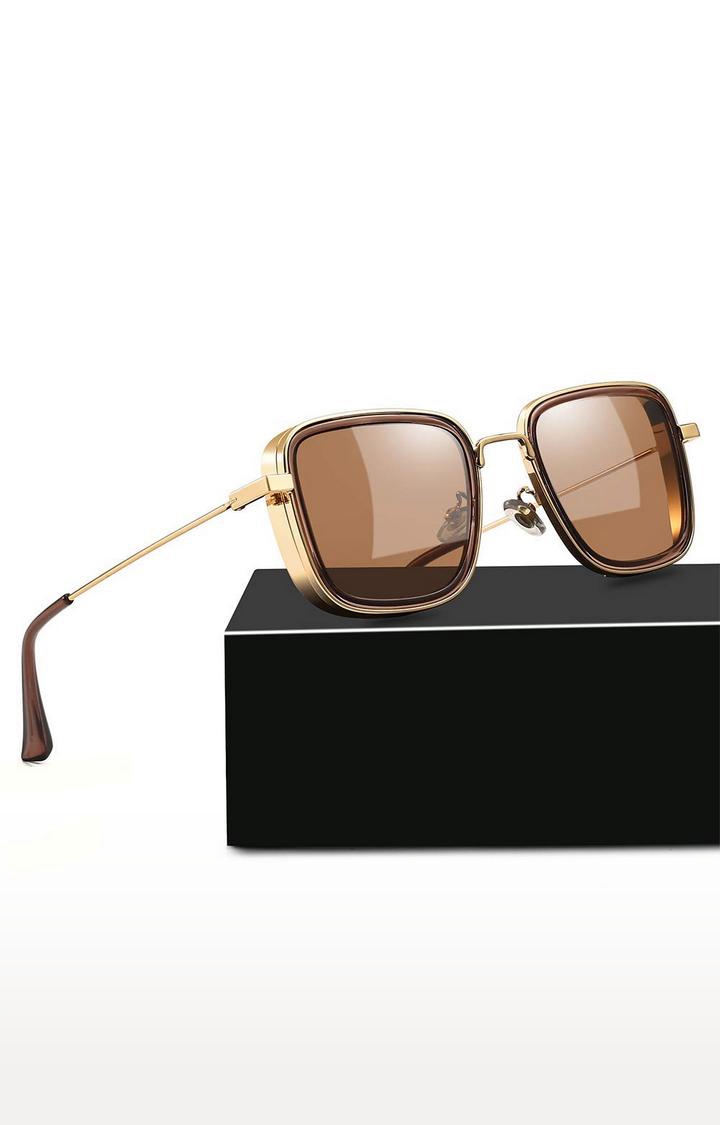 CREATURE | CREATURE Gold Metal Body Lightweight Square Sunglasses For Men (Lens-Brown|Frame-Golden) 2
