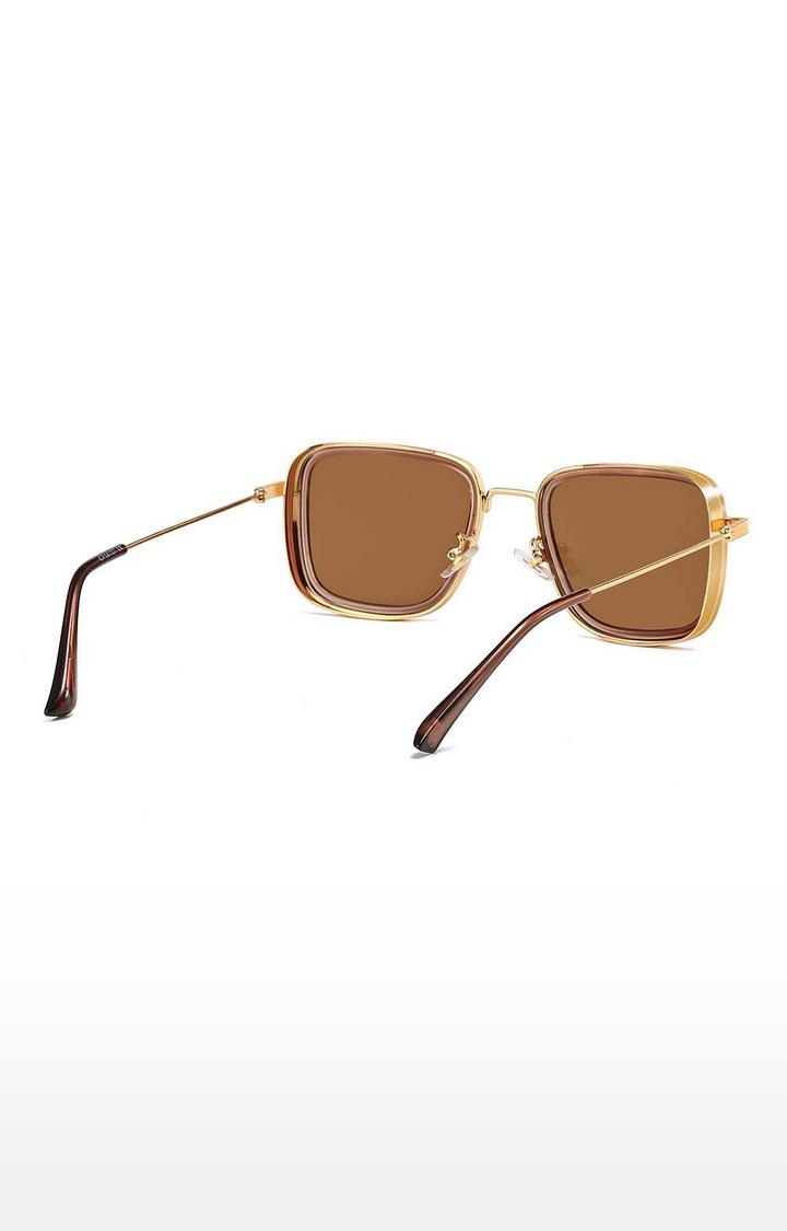 CREATURE | CREATURE Gold Metal Body Lightweight Square Sunglasses For Men (Lens-Brown|Frame-Golden) 1