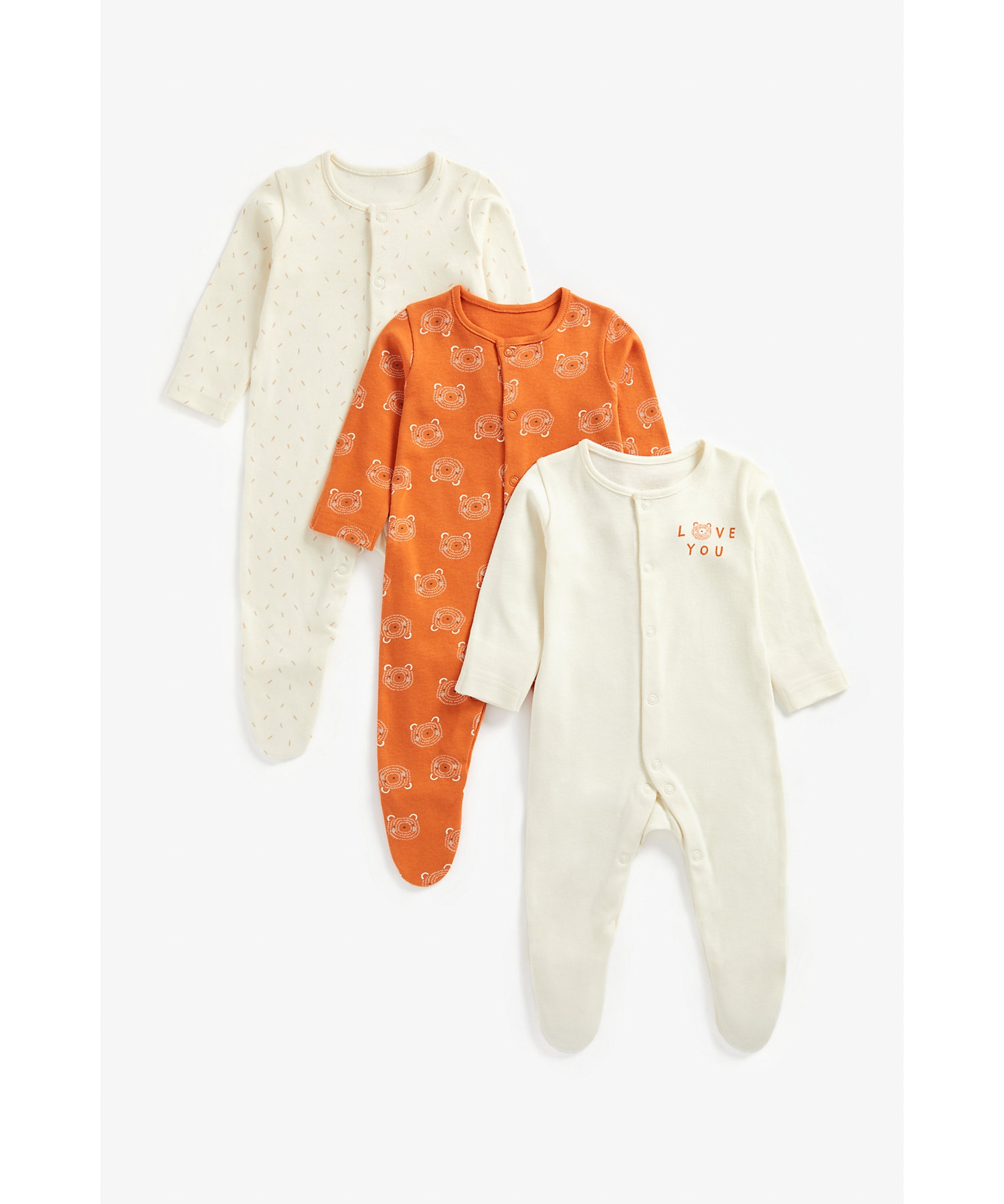 Unisex Full Sleeves Sleepsuit Bear Print - Pack Of 3 - Multicolor