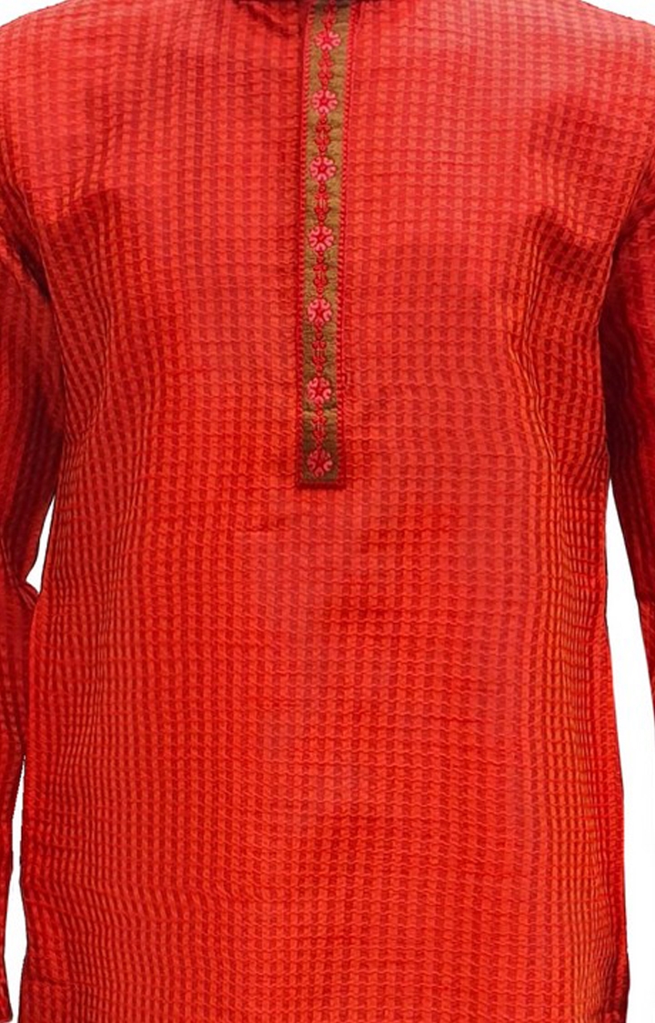Sreemant | Sreemant Blended Silk Woven Red Kurta for Men 4