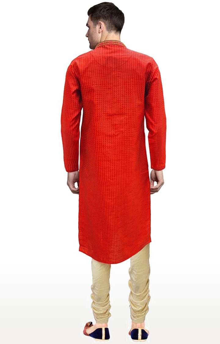 Sreemant | Sreemant Blended Silk Woven Red Kurta for Men 3
