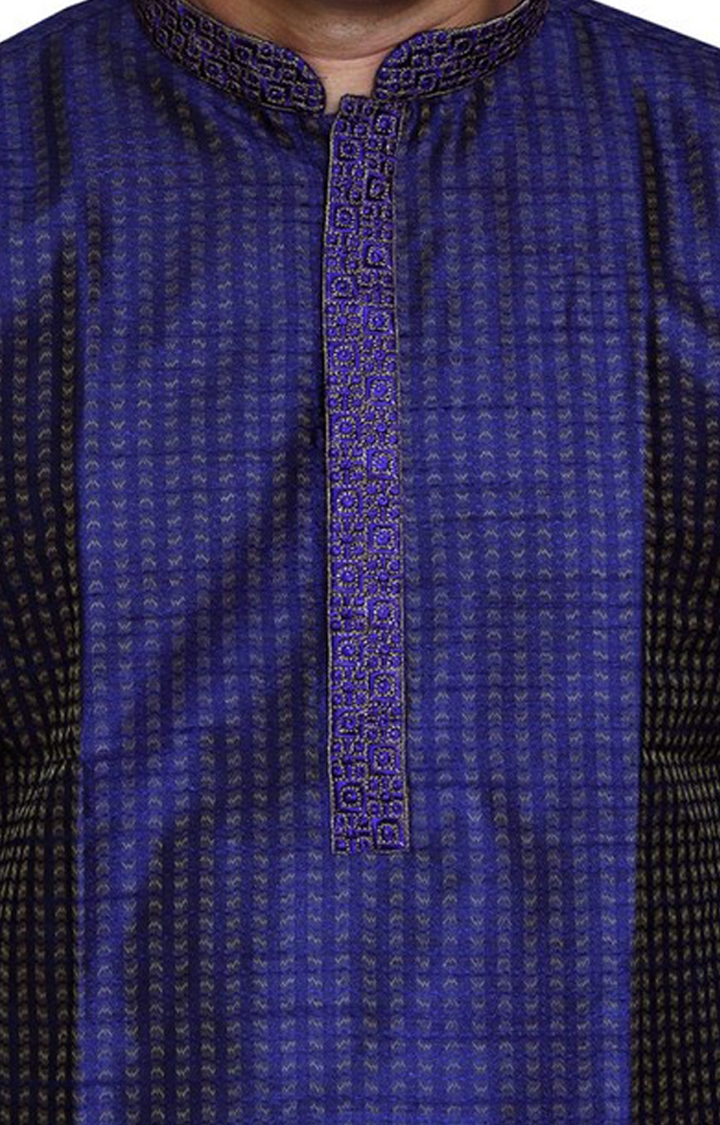 Sreemant | Sreemant Blended Silk Woven Blue Kurta for Men 4