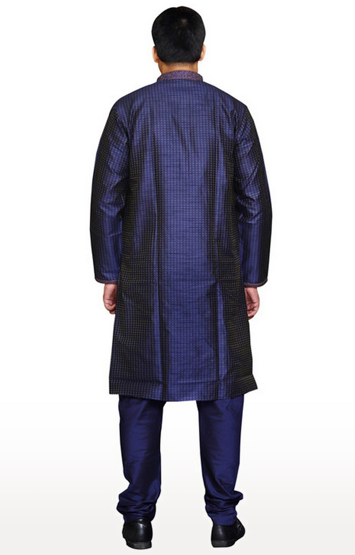 Sreemant | Sreemant Blended Silk Woven Blue Kurta for Men 3