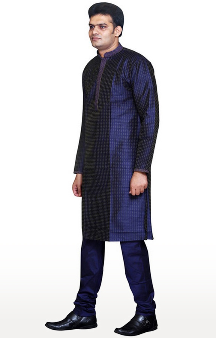 Sreemant | Sreemant Blended Silk Woven Blue Kurta for Men 1
