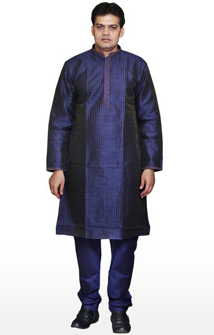 Sreemant | Sreemant Blended Silk Woven Blue Kurta for Men 0