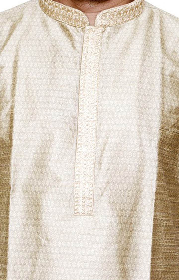 Sreemant | Sreemant Blended Art Silk Textured Beige Kurta for Men, KSMB806B-BEG17B 3