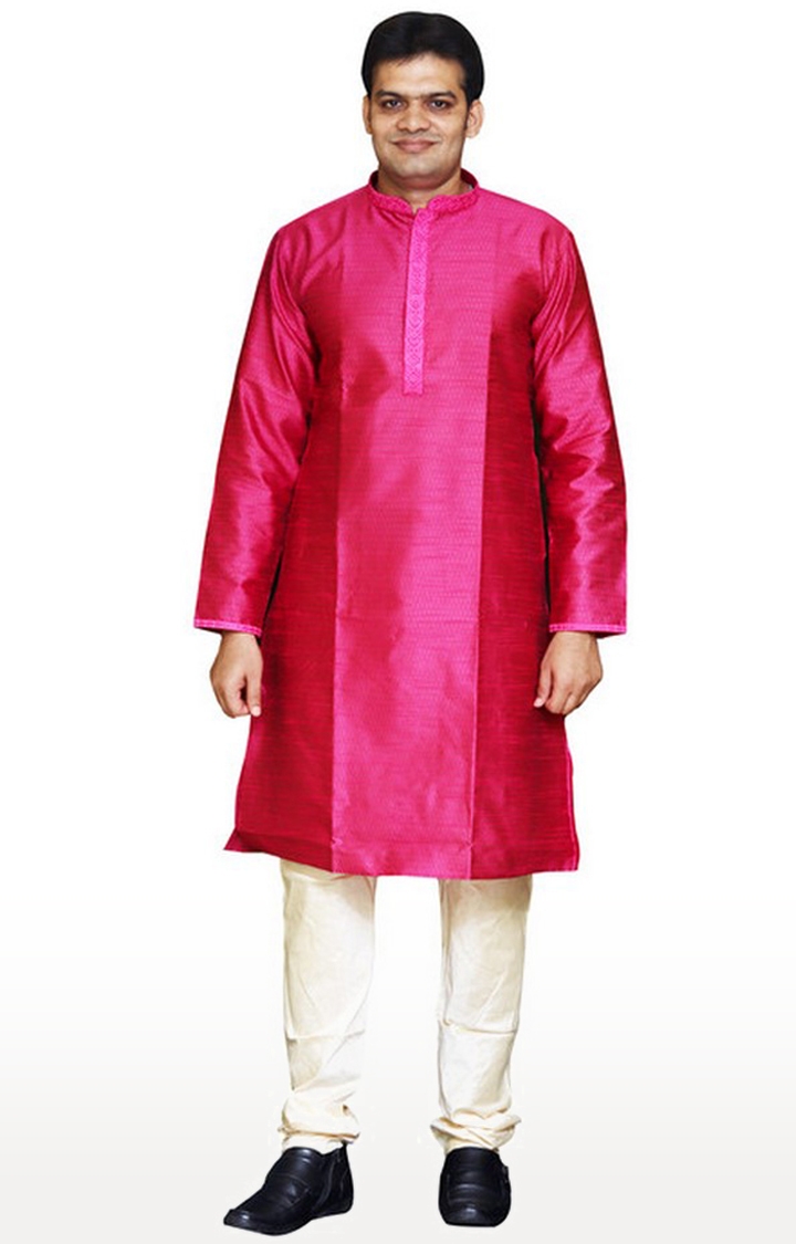 Sreemant | Sreemant Blended Art Silk Textured Pink Kurta for Men, KSMB806B-PNK1B 0