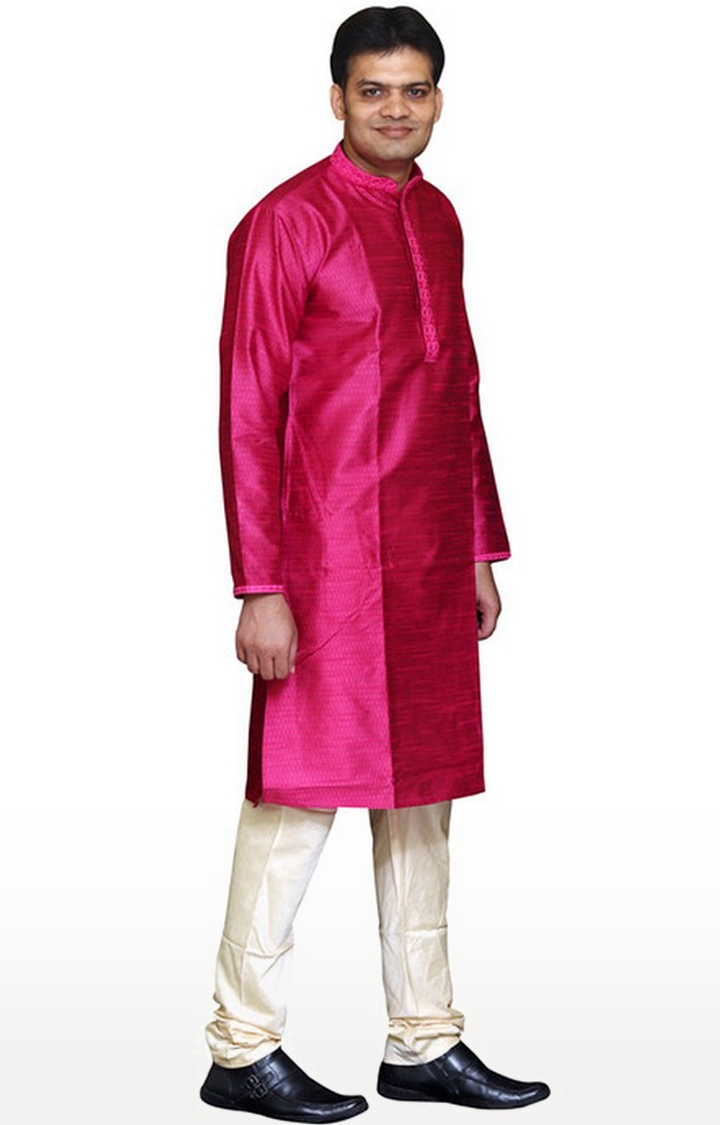 Sreemant | Sreemant Blended Art Silk Textured Pink Kurta for Men, KSMB806B-PNK1B 2