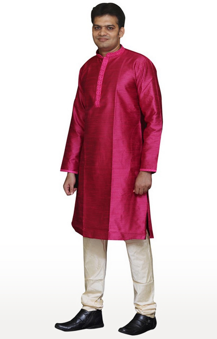 Sreemant | Sreemant Blended Art Silk Textured Pink Kurta for Men, KSMB806B-PNK1B 1