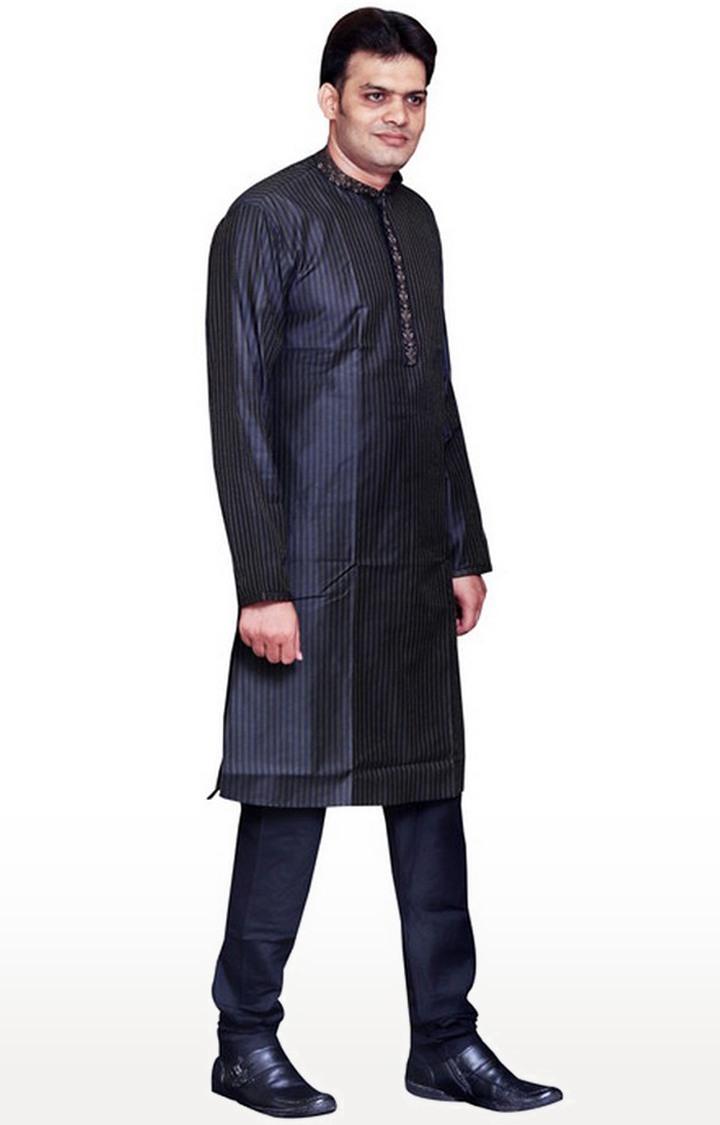 Sreemant Fine Blended Silk Embroidered Black Kurta for Men, KSMB807-BLK17