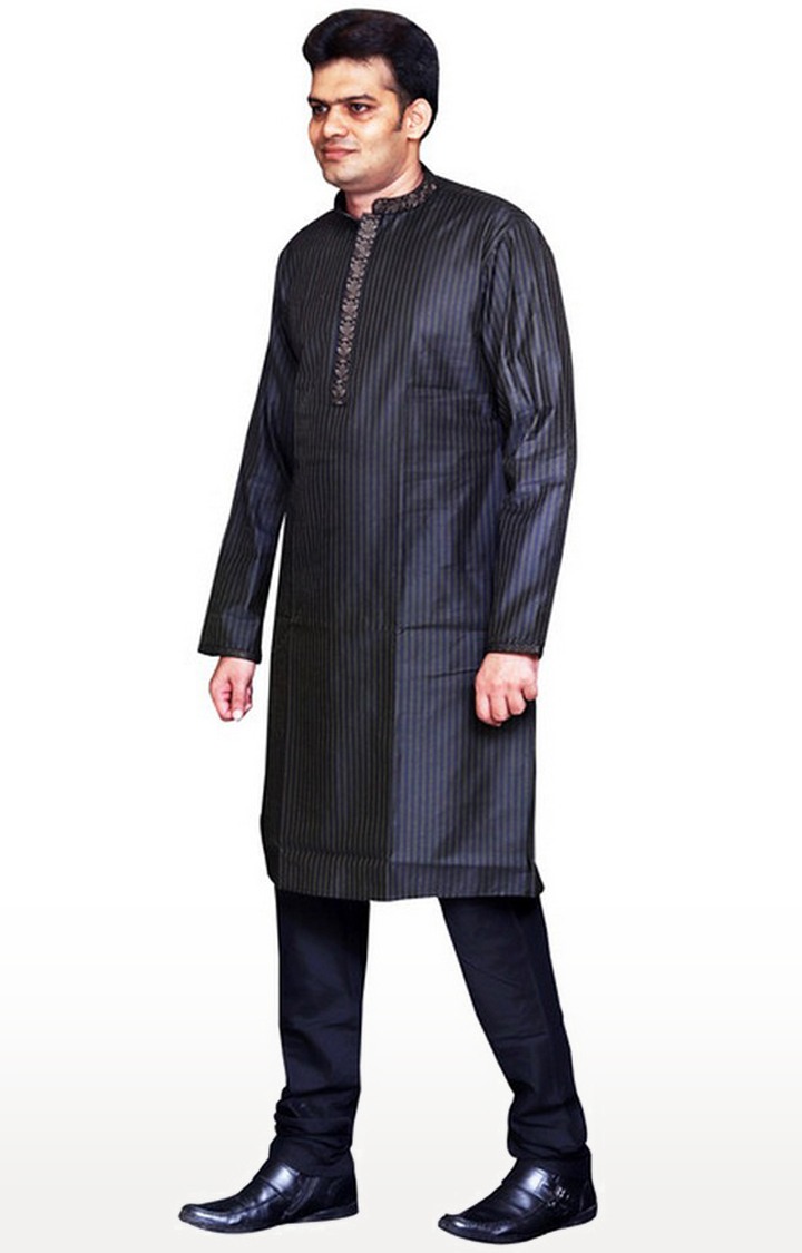 Sreemant | Sreemant Fine Blended Silk Embroidered Black Kurta for Men, KSMB807-BLK17 2