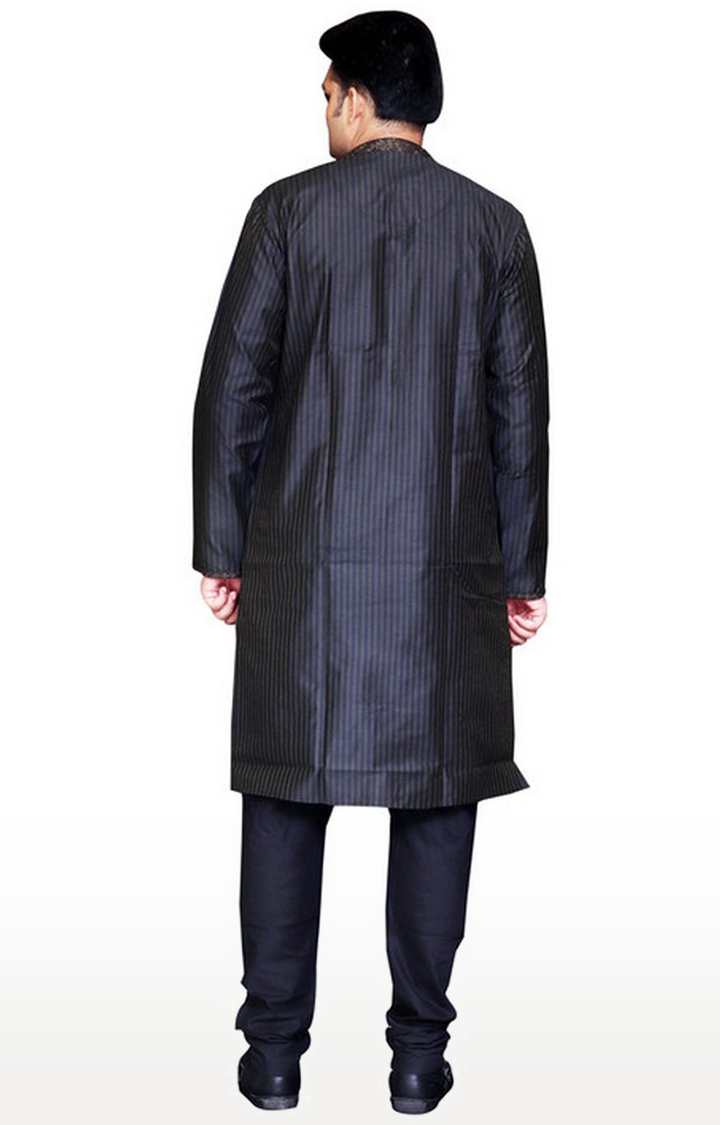 Sreemant | Sreemant Fine Blended Silk Embroidered Black Kurta for Men, KSMB807-BLK17 3