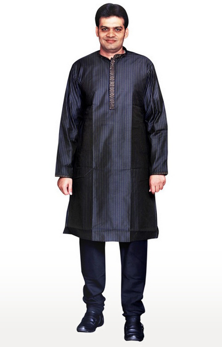 Sreemant | Sreemant Fine Blended Silk Embroidered Black Kurta for Men, KSMB807-BLK17 0