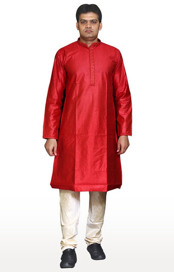 Sreemant | Sreemant Fine Blended Silk Embroidered Red Kurta for Men, KSMB807-RED3 0