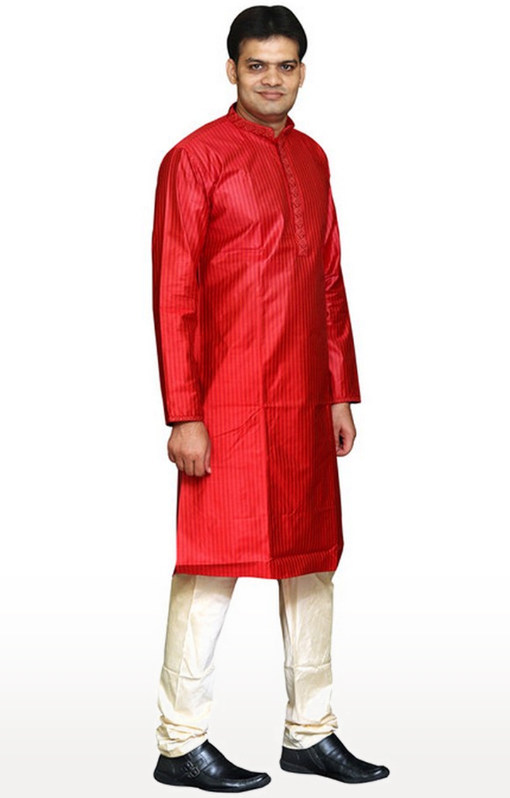 Sreemant | Sreemant Fine Blended Silk Embroidered Red Kurta for Men, KSMB807-RED3 1