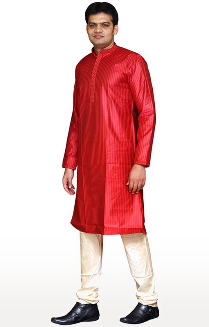 Sreemant | Sreemant Fine Blended Silk Embroidered Red Kurta for Men, KSMB807-RED3 2