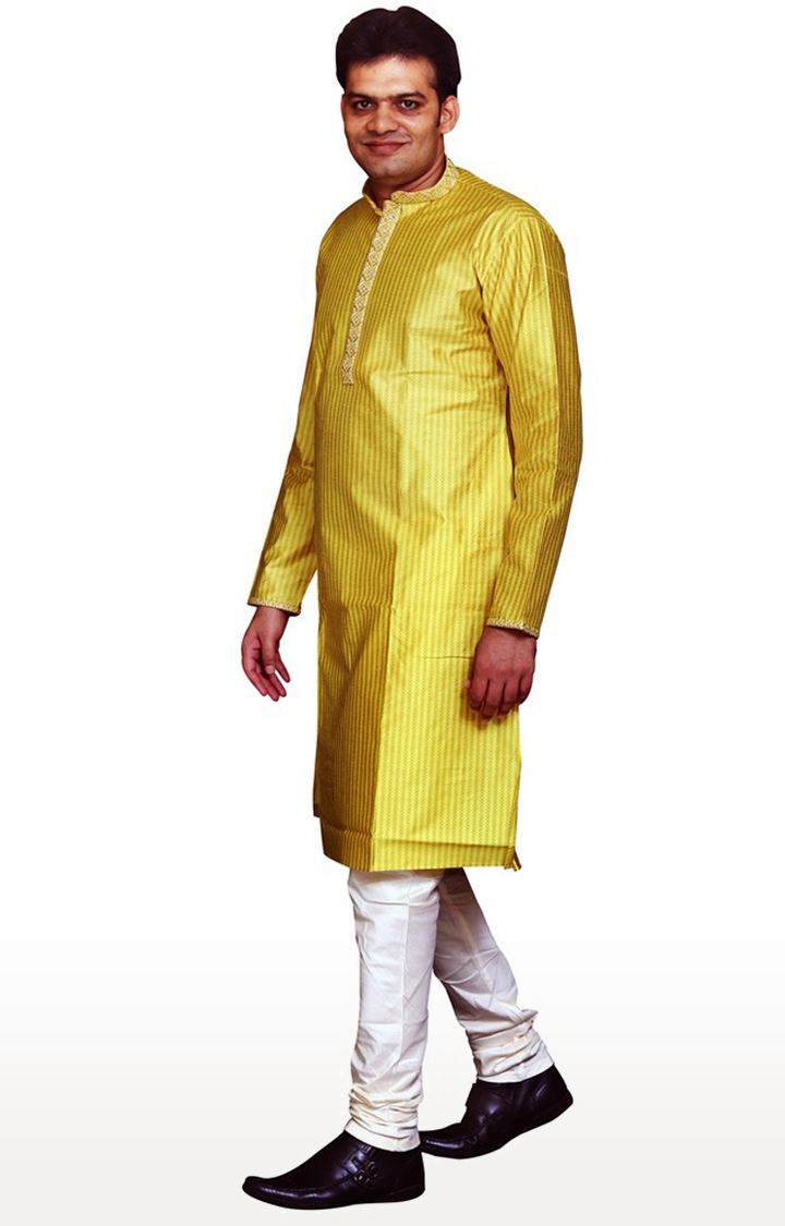 Sreemant | Sreemant Fine Blended Silk Embroidered Yellow Kurta for Men, KSMB807-YEL2 2