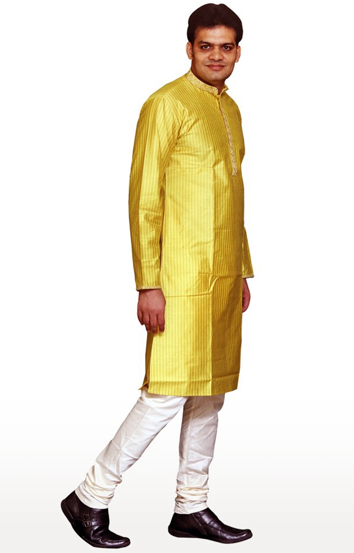 Sreemant | Sreemant Fine Blended Silk Embroidered Yellow Kurta for Men, KSMB807-YEL2 1
