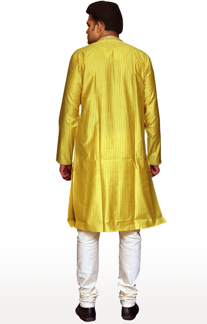 Sreemant | Sreemant Fine Blended Silk Embroidered Yellow Kurta for Men, KSMB807-YEL2 3