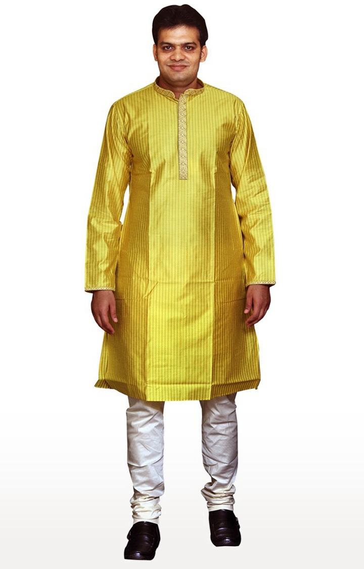 Sreemant | Sreemant Fine Blended Silk Embroidered Yellow Kurta for Men, KSMB807-YEL2 0