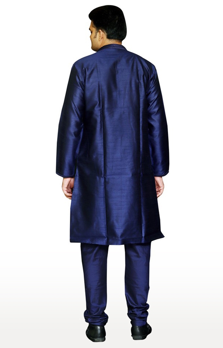 Sreemant | Sreemant Blended Art Silk Stylish Navy Blue Kurta for Men, KSMB810-NVY12 3