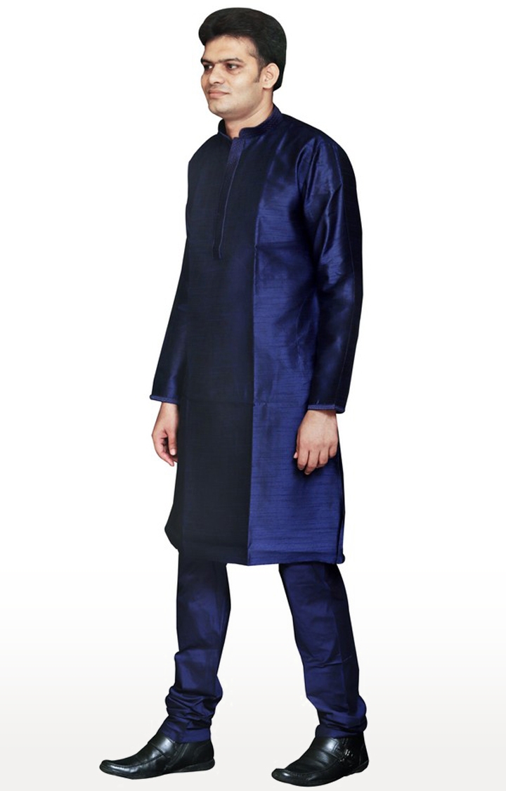 Sreemant | Sreemant Blended Art Silk Stylish Navy Blue Kurta for Men, KSMB810-NVY12 2