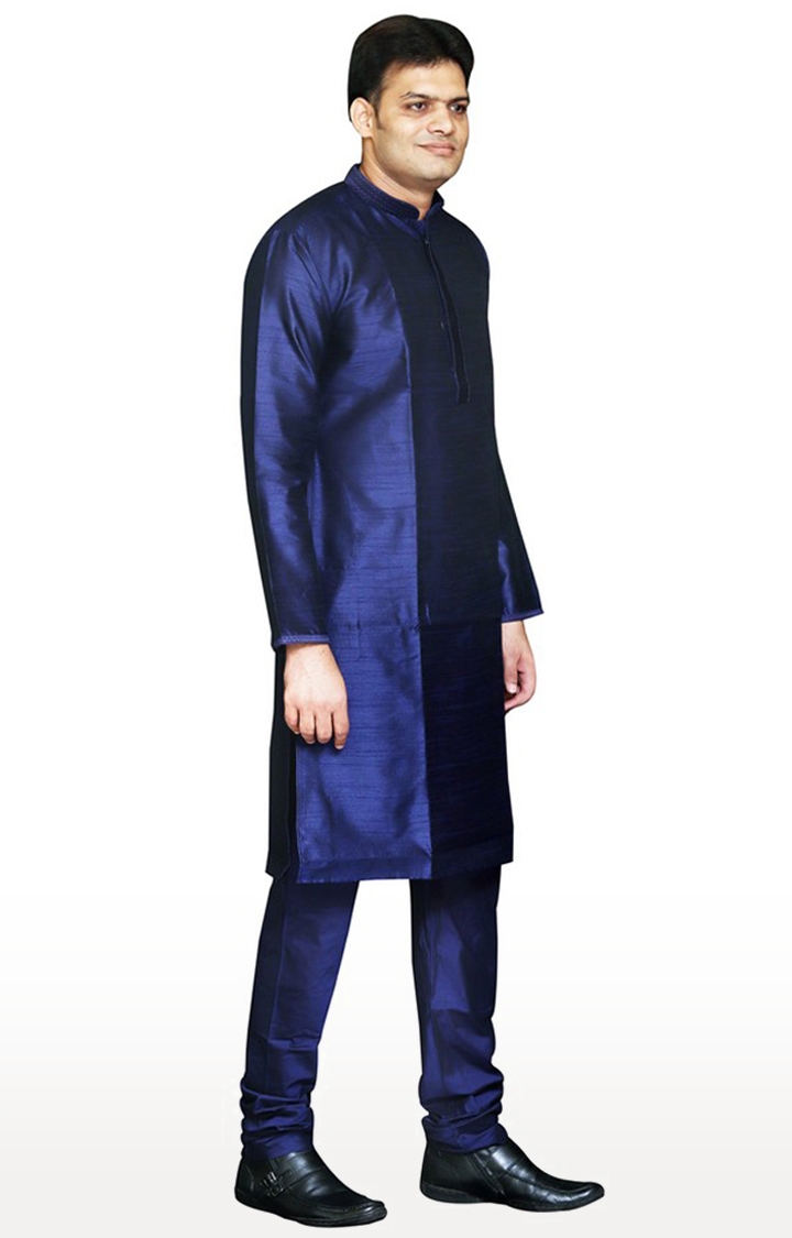 Sreemant | Sreemant Blended Art Silk Stylish Navy Blue Kurta for Men, KSMB810-NVY12 1