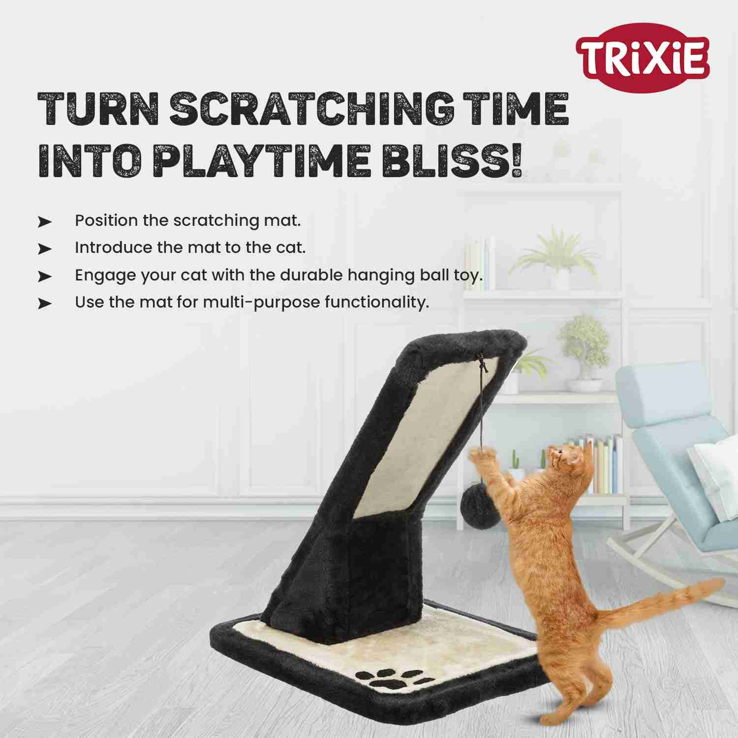 Trixie Scratching Mat Plush/Sisal Rug for Cats (42 cm, Black/Cream)