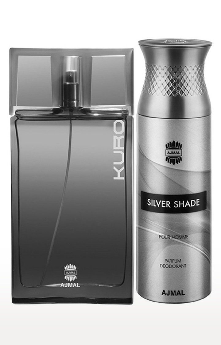 Ajmal Kuro EDP Perfume 90ml for Men and Silver Shade Homme Deodorant Fragrance 200ml for Men