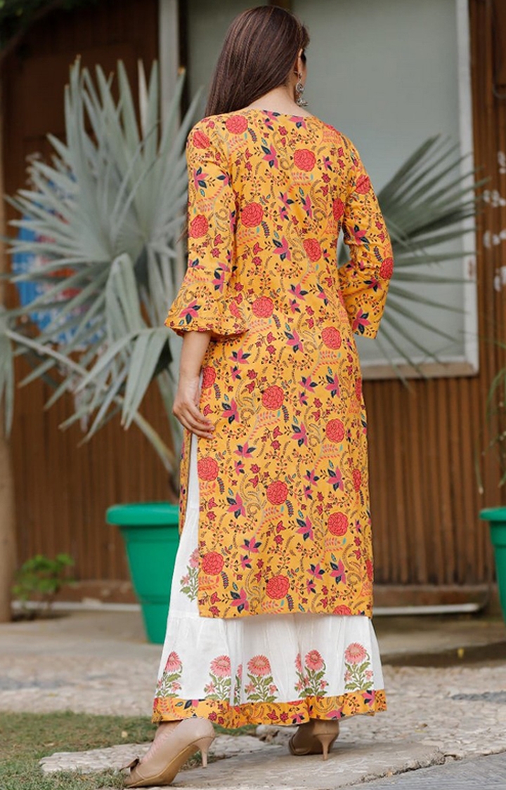 JAGURO | Stylish Fully Stitched Rayon Women's Printed Kurti Palazzo Set (Yellow) 1