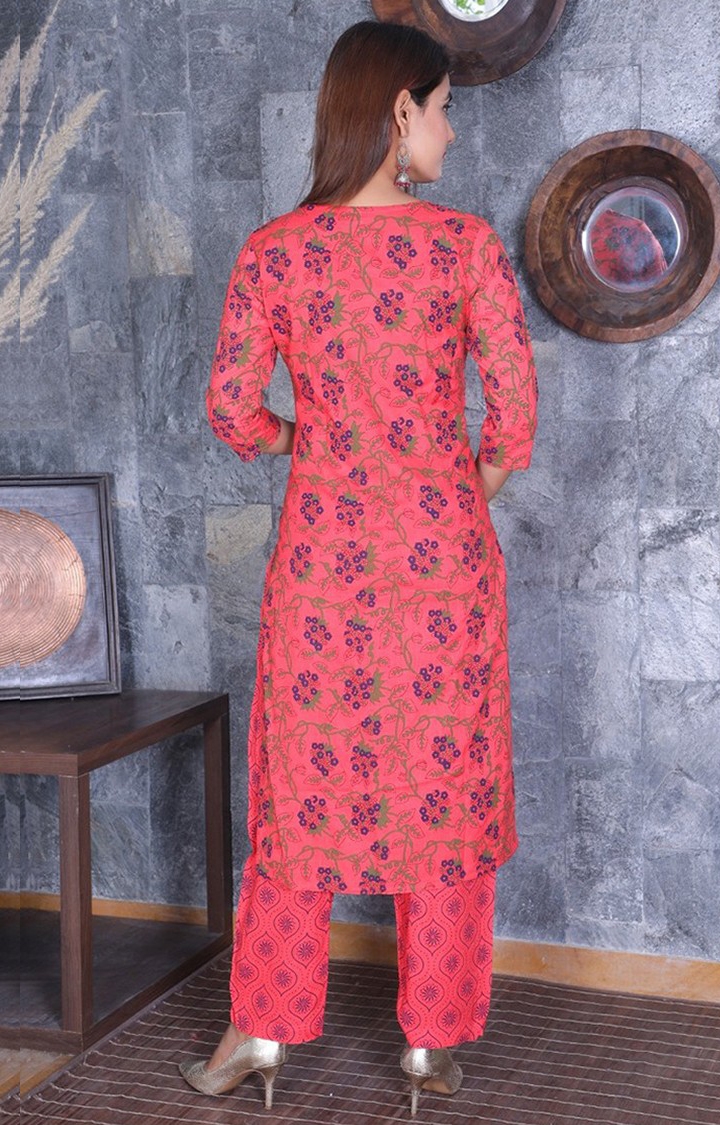 JAGURO | Stylish Fully Stitched Rayon Kurti Pant with Dupatta Set (Pink) 1