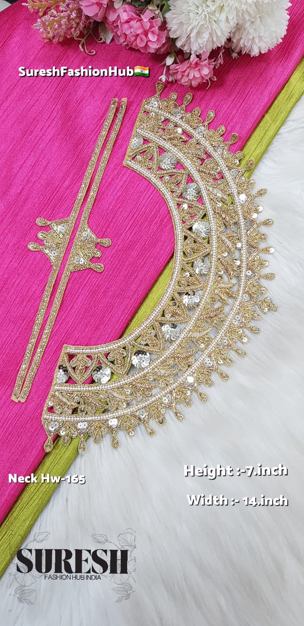 Antique Gold Handmade Zardosi Cutwork Neck – HW Neck 165